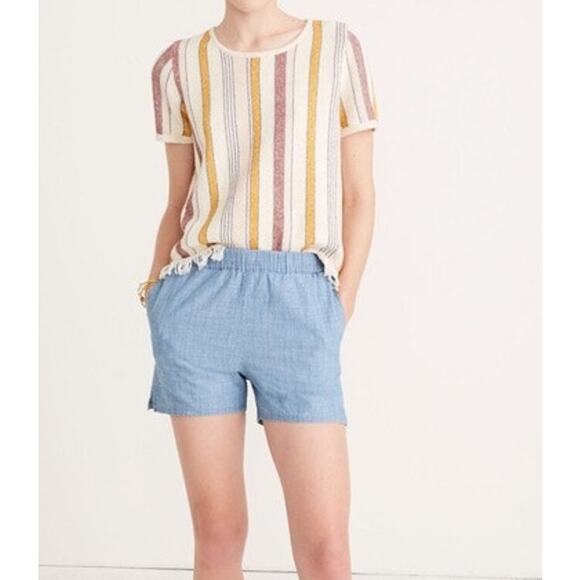 Madewell Shorts Women's Small Chambray Pull-On Blue High Rise Pockets - Picture 3 of 8